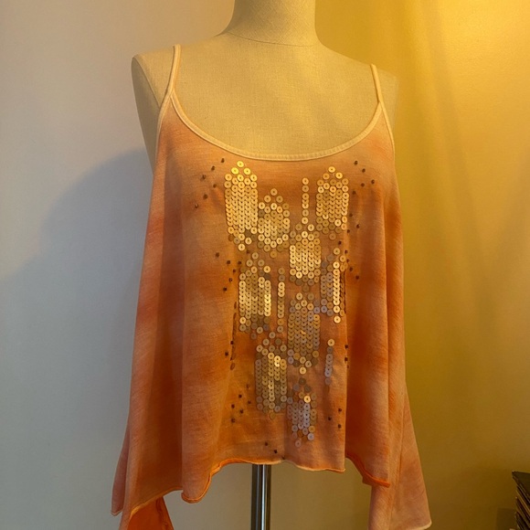 Decree Tops - 🌟 Just in 🌟 Decree Orange/peach coral 🪸 Sequin Handkerchief Hem Cami tie dyed
